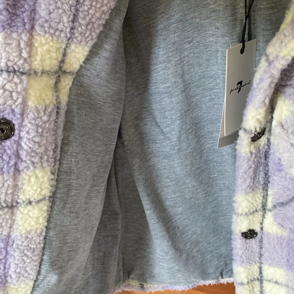 7 For All Mankind Lavender Plaid Teddy Jacket - Picture 6 of 8